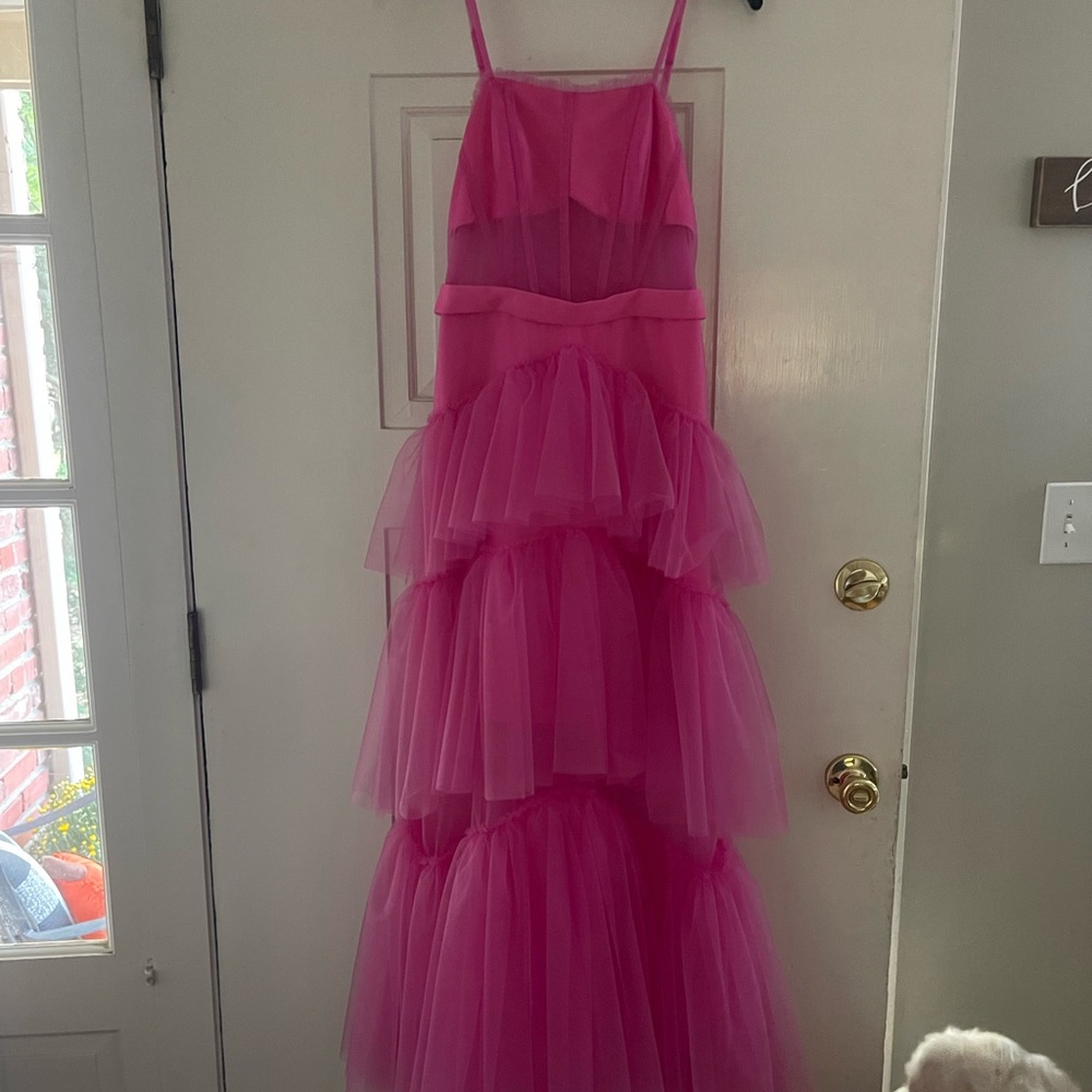 Corset tulle gown in bright pink